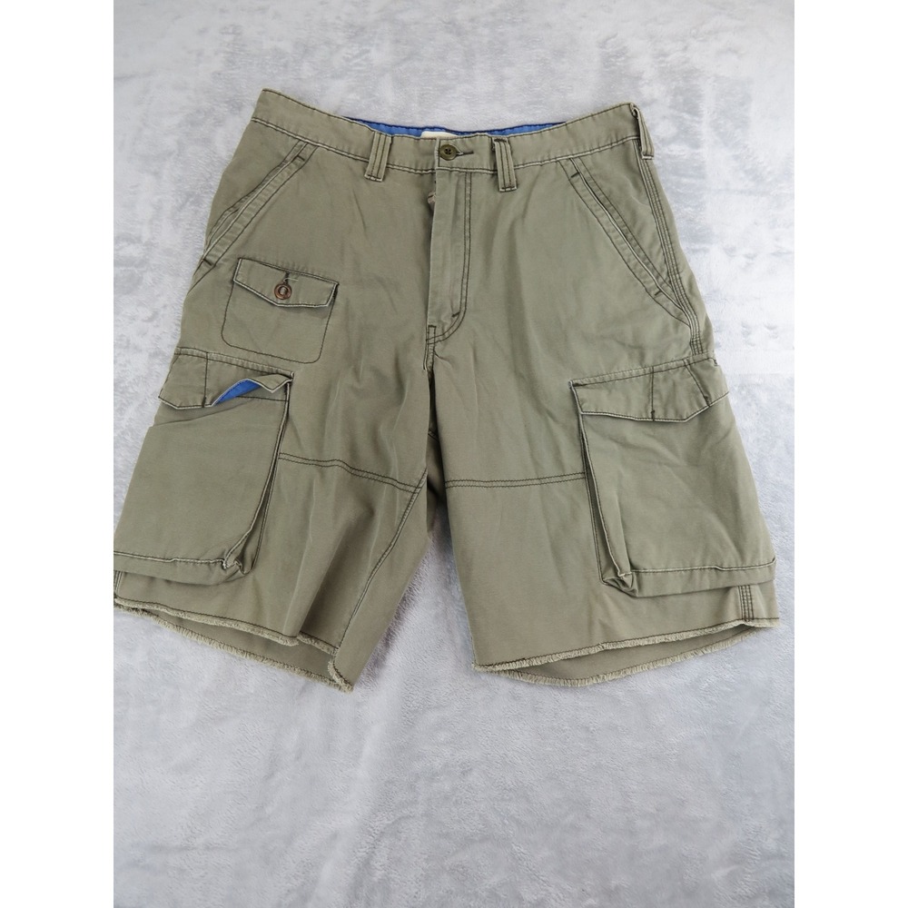 Levis Workwear Cargo Shorts Mens 34 Olive Green 100% Cotton Raw Hem